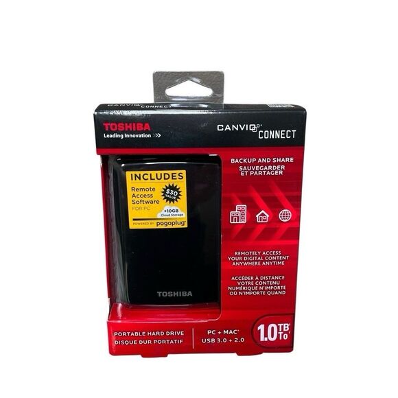 Toshiba Canvio Connect Portable Hard Drive 1.0 TB Model #73600-C New Sealed - Picture 1 of 6